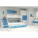 Poschodová posteľ MAX 3 + 3x matrace modro-biela  